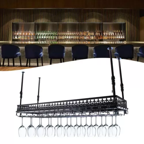 Soporte de metal para colgar copas de vino de 100 cm, para 40 tazas, estantería de techo, estantería de vino