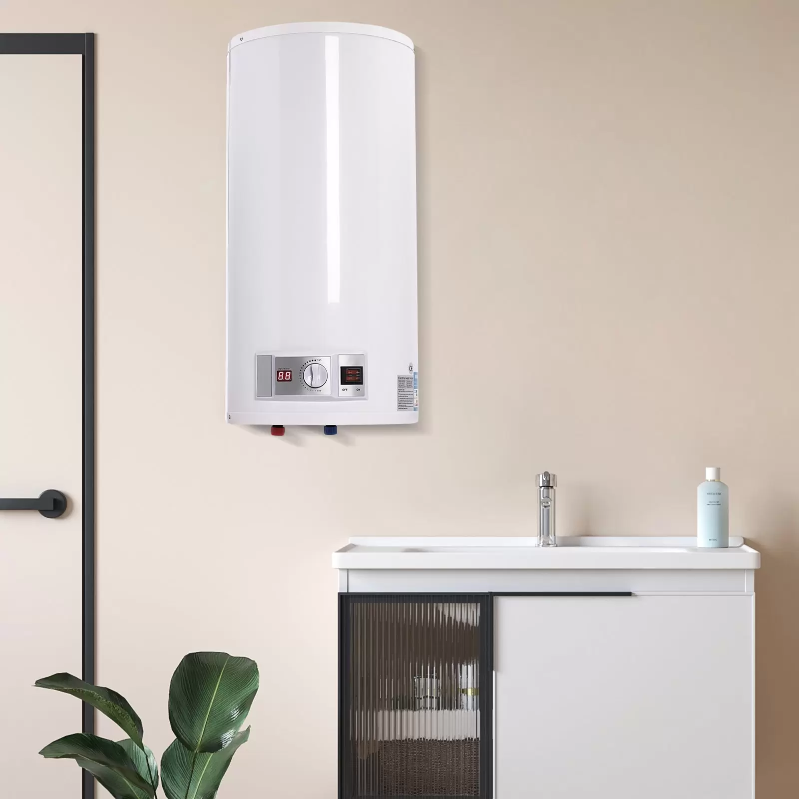 CNCEST Calentador de agua eléctrico, 80 L, calentador de agua eléctrico para colgar en la pared, con set de ducha, 30-75 °C, 2 kW