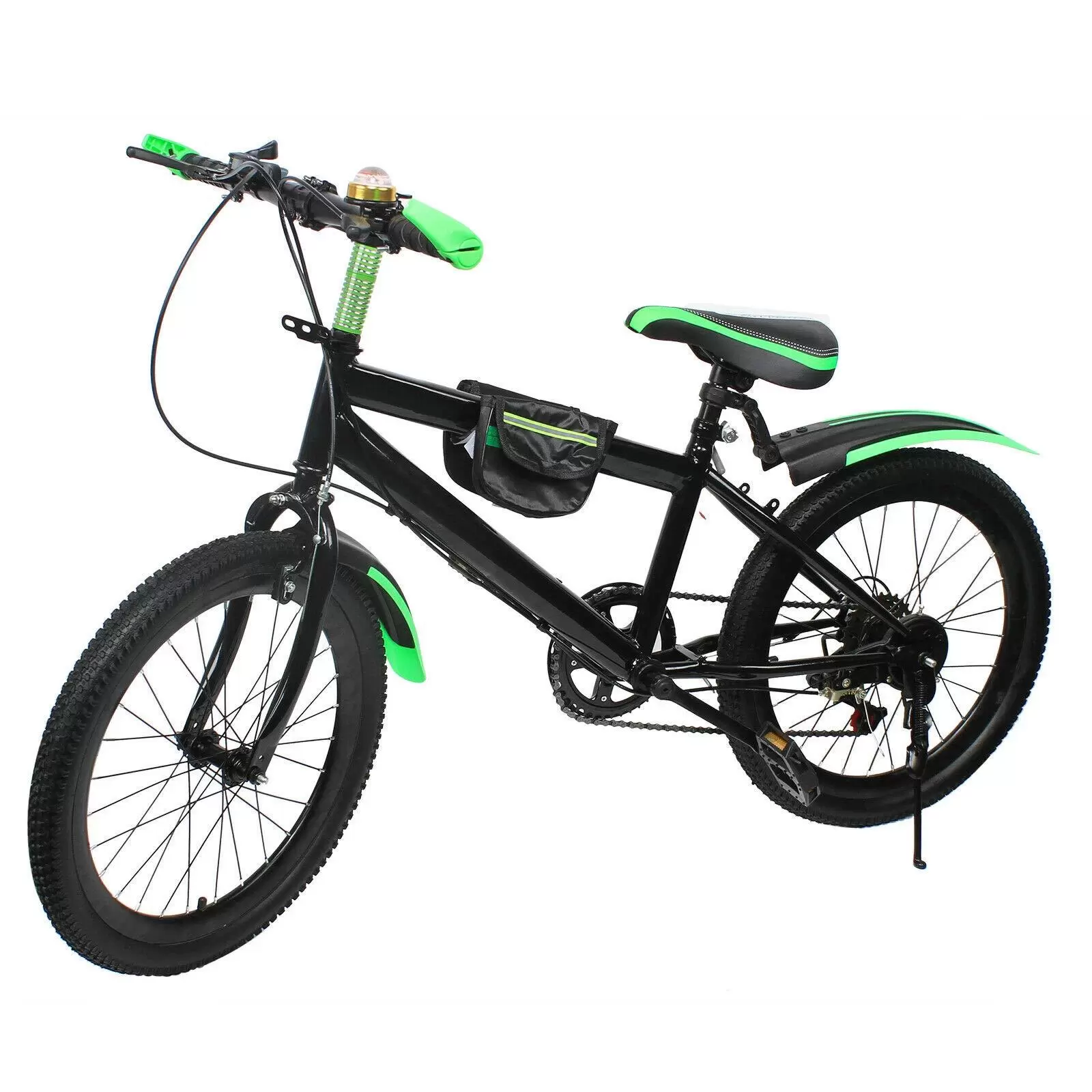 Bicicleta de montaña de 20 pulgadas, para niños y niñas con freno de doble disco, de acero al carbono de 7 velocidades, máx. 85 kg, color verde