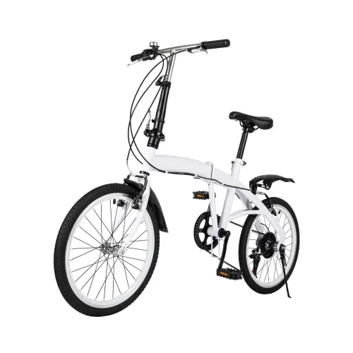 Bicicleta plegable de 20 pulgadas, 6 velocidades, altura ajustable para niños y adultos, adecuado para carreteras, montañas, carreras, color blanco